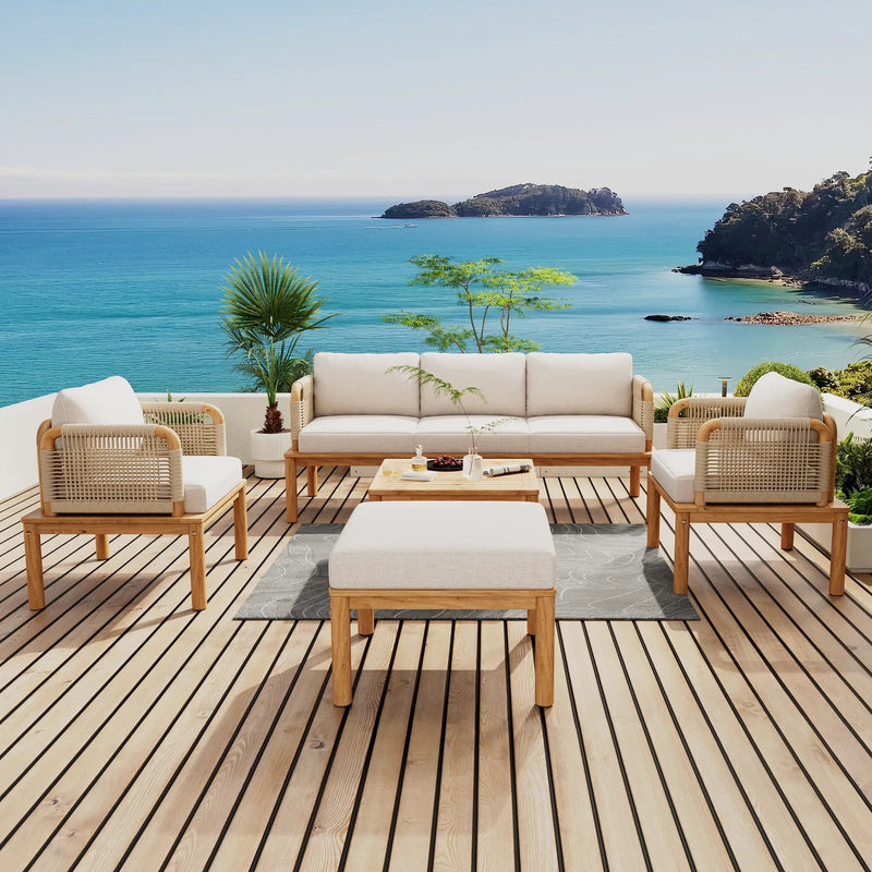 Outdoor 5-Piece Acacia Wood and Rope Patio Sofa Set by HouseOfZazla