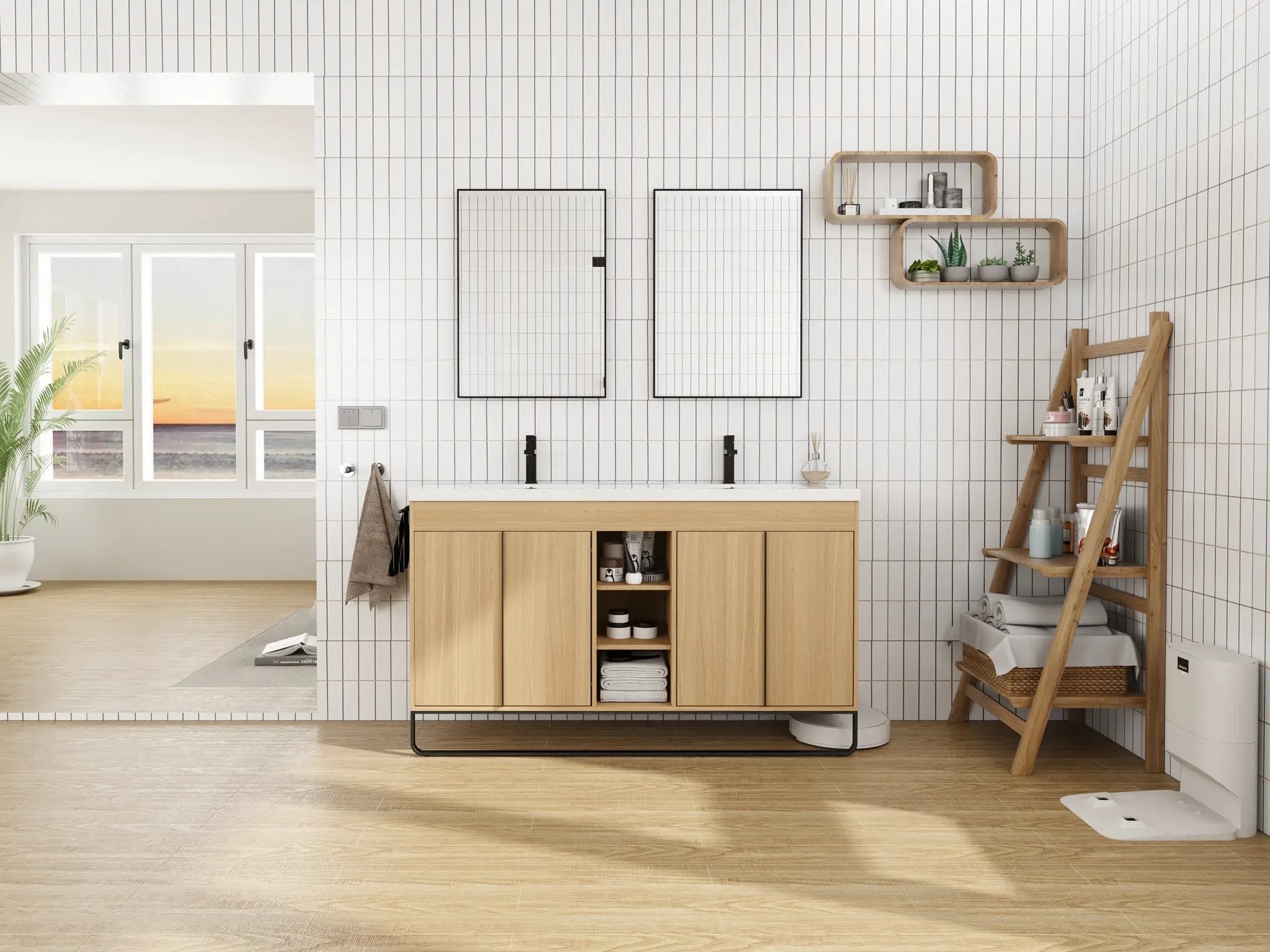 60" Freestanding Bathroom Vanity With Resin Double Sink by HouseOfZazla