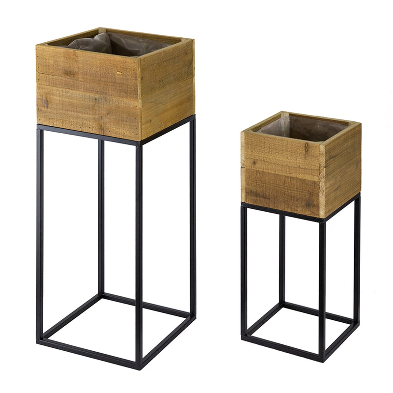 Reclaimed Wooden Planter Box Set with Metal Frame – Brown, photo 2 of 10