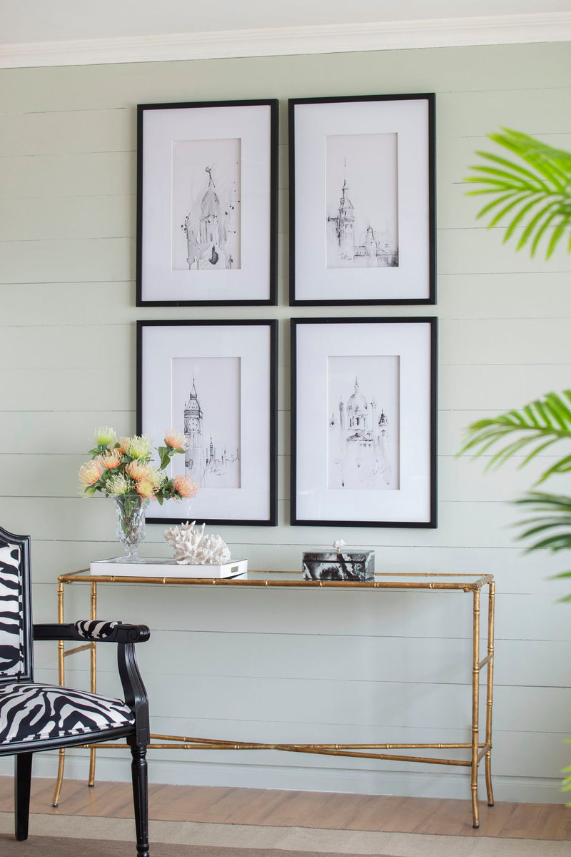 Architecture Wall Art Prints Set of 4 with Black Frame - White / Black