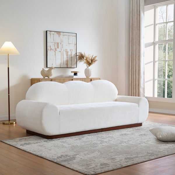88 in. Round Arm Cloud Curved 3-Seater Modern Upholstered Chenille Sofa, Snow, photo 2 of 6