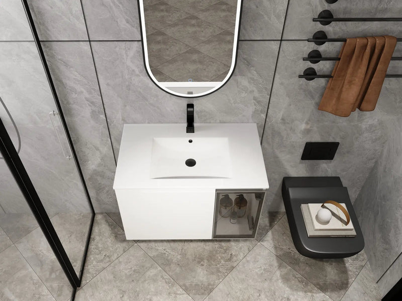 30" Wall-Mounted Bathroom Vanity With Ceramic Sink, Glossy by HouseOfZazla