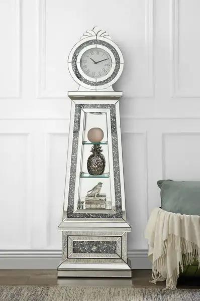 Noralie - 63" Faux Diamonds Grandfather Clock With LED - Mirrored by Unique Piece Furniture