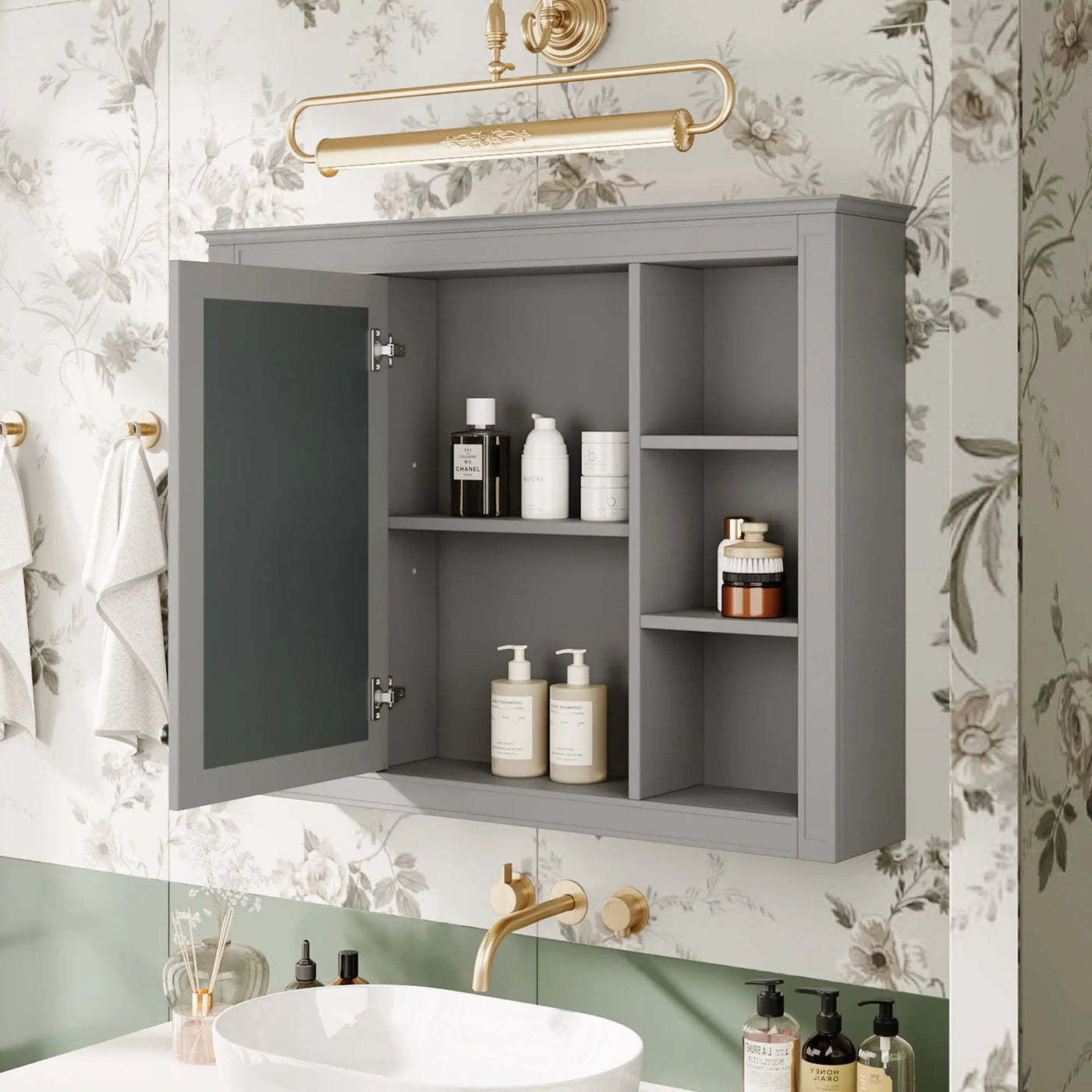 Wall Mounted Medicine Cabinet With Mirror, Storage Cabinet Featuring 6 Open Shelves And Adjustable Interior by HouseOfZazla