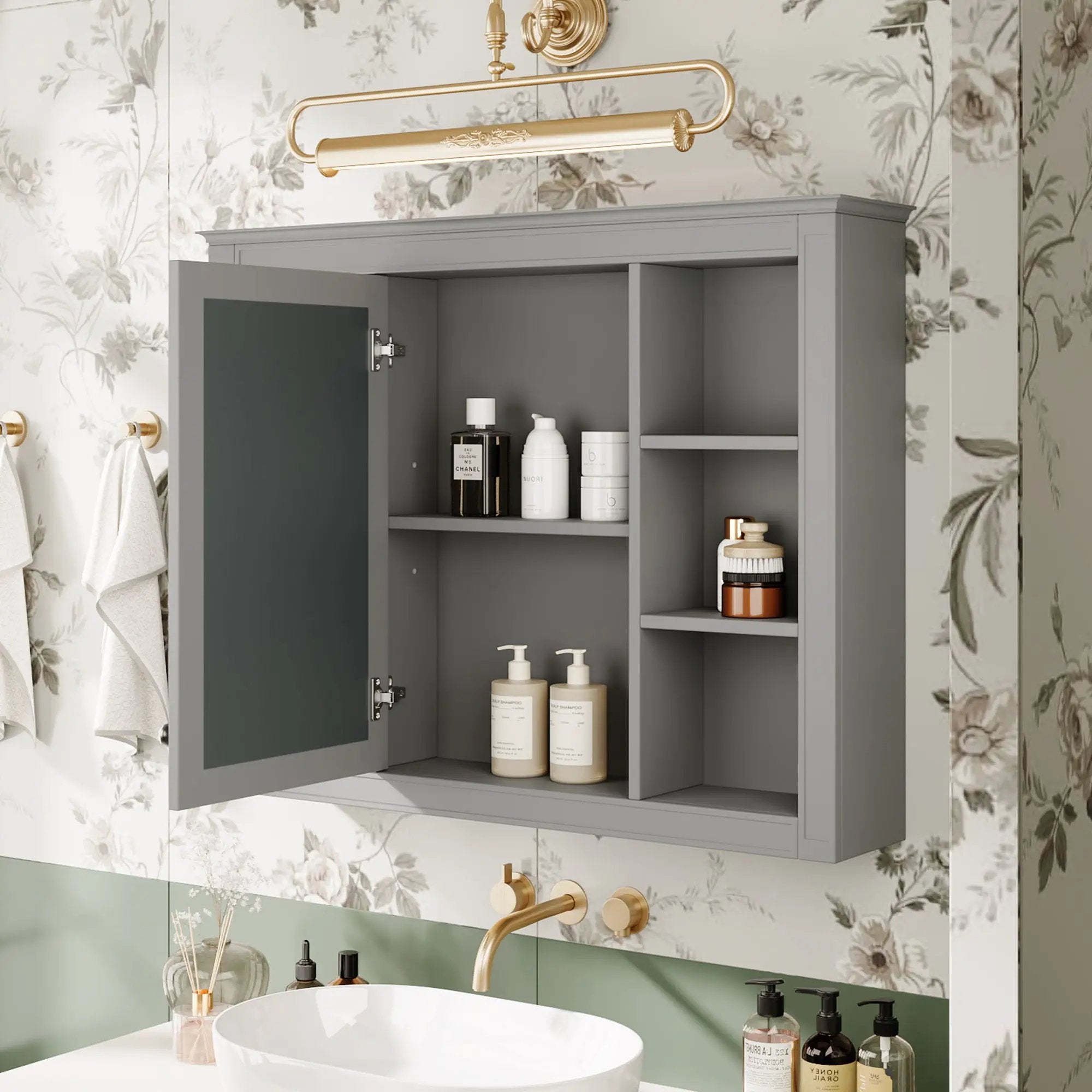 Wall Mounted Medicine Cabinet With Mirror, Storage Cabinet Featuring 6 Open Shelves And Adjustable Interior by HouseOfZazla