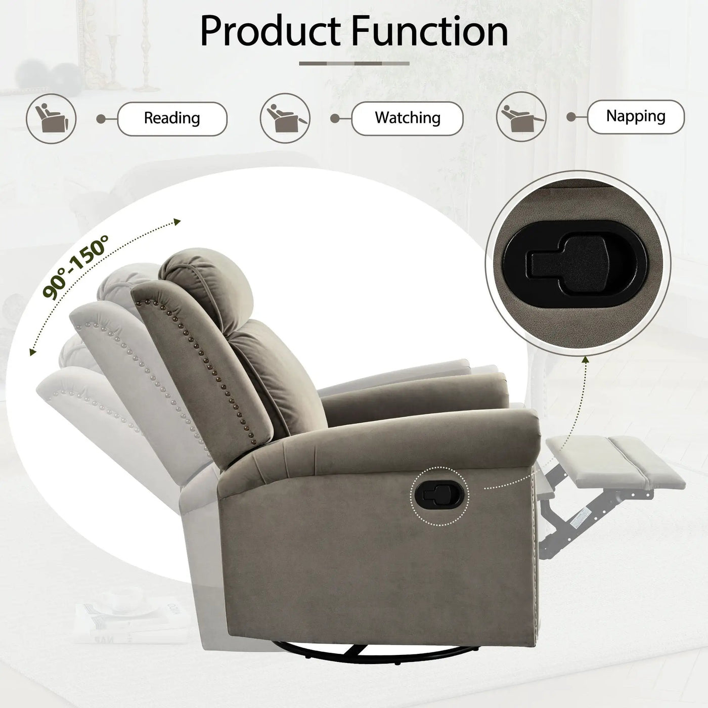 360 Degrees Swivel Recliner Manual Rocking Recliner Home With Adjustable Backrest by Unique Piece Furniture