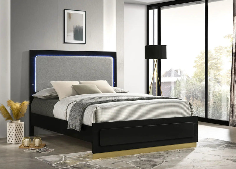 Caraway Wood Queen LED Panel Bed Black by Unique Piece Furniture