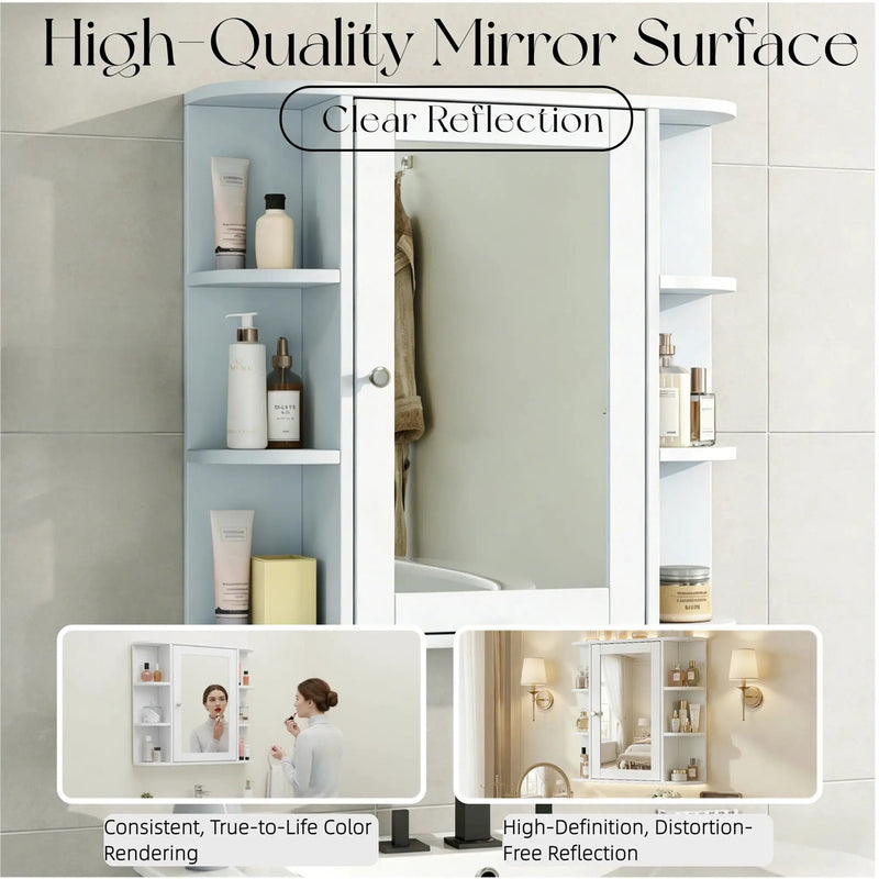 Bathroom Wall Storage Cabinet With Mirror And Adjustable Shelf, 6 Open Shelves by HouseOfZazla