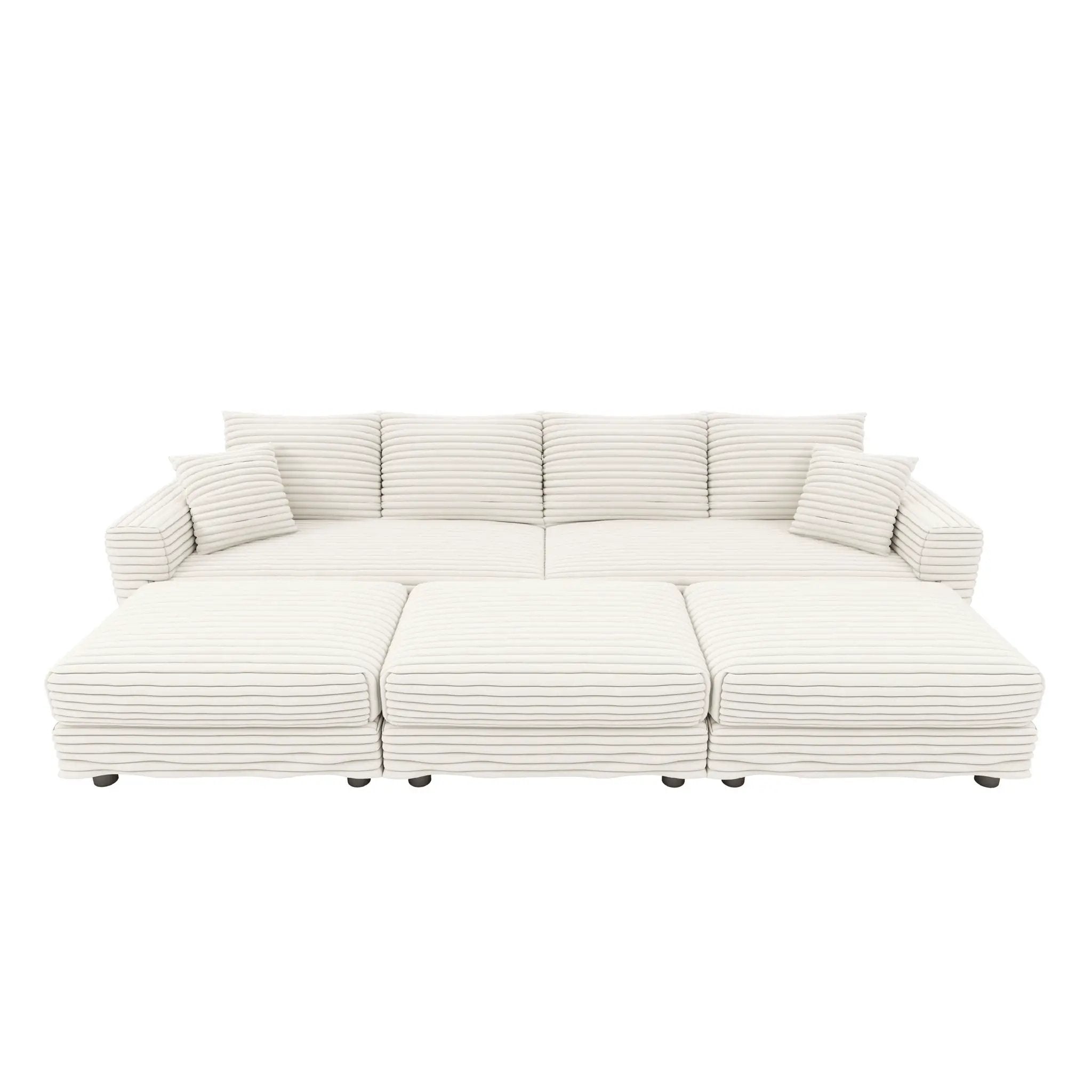 Deep Seat Convertible Sofa With Soft Pillows And Ottomans