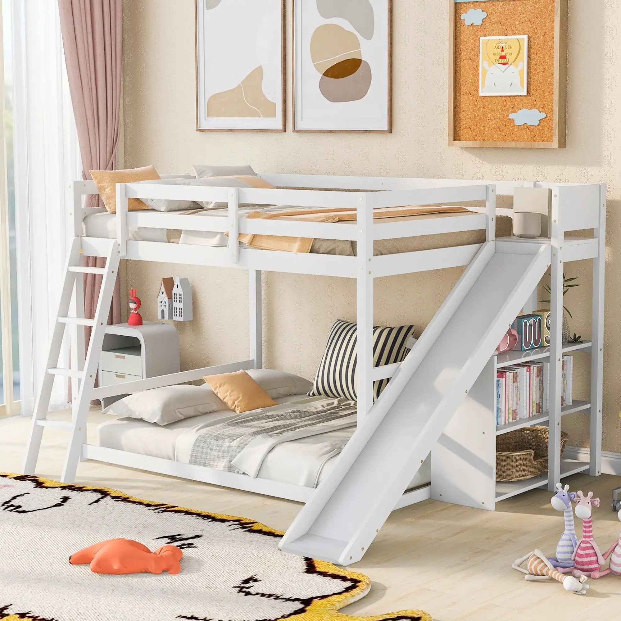 Bunk Bed With Ladder, Slide, And Shelves Pine Wood by Unique Piece Furniture