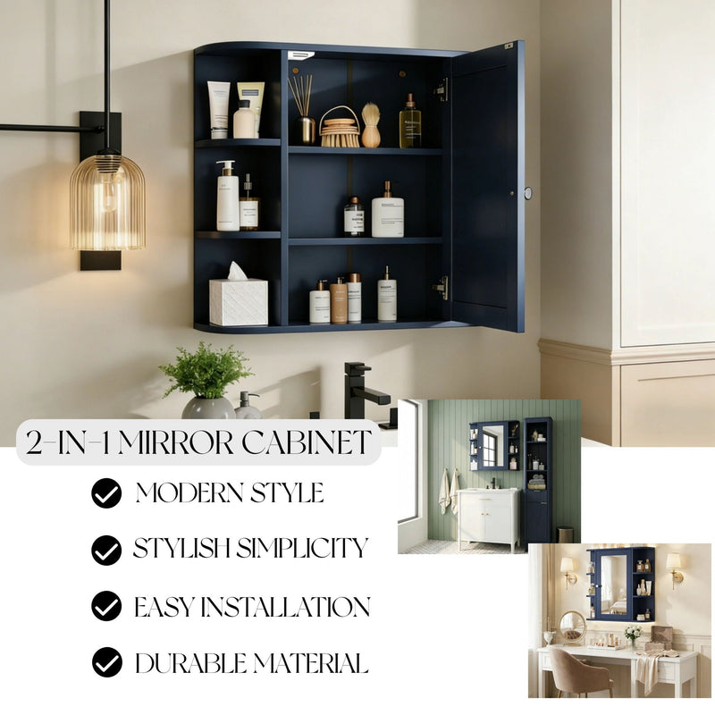 Bathroom Wall Storage Cabinet With Mirror And Adjustable Shelf, 6 Open Shelves by HouseOfZazla