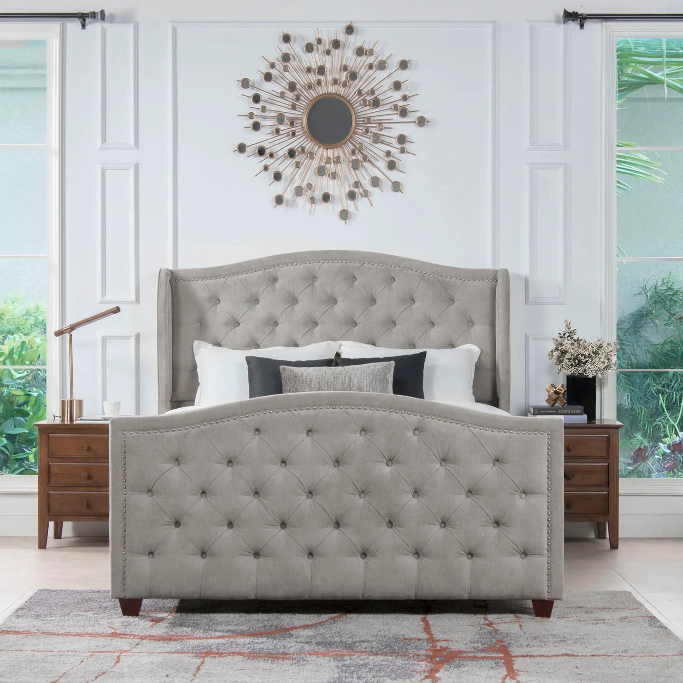Marcella - Upholstered Shelter Headboard Bed Set by HouseOfZazla