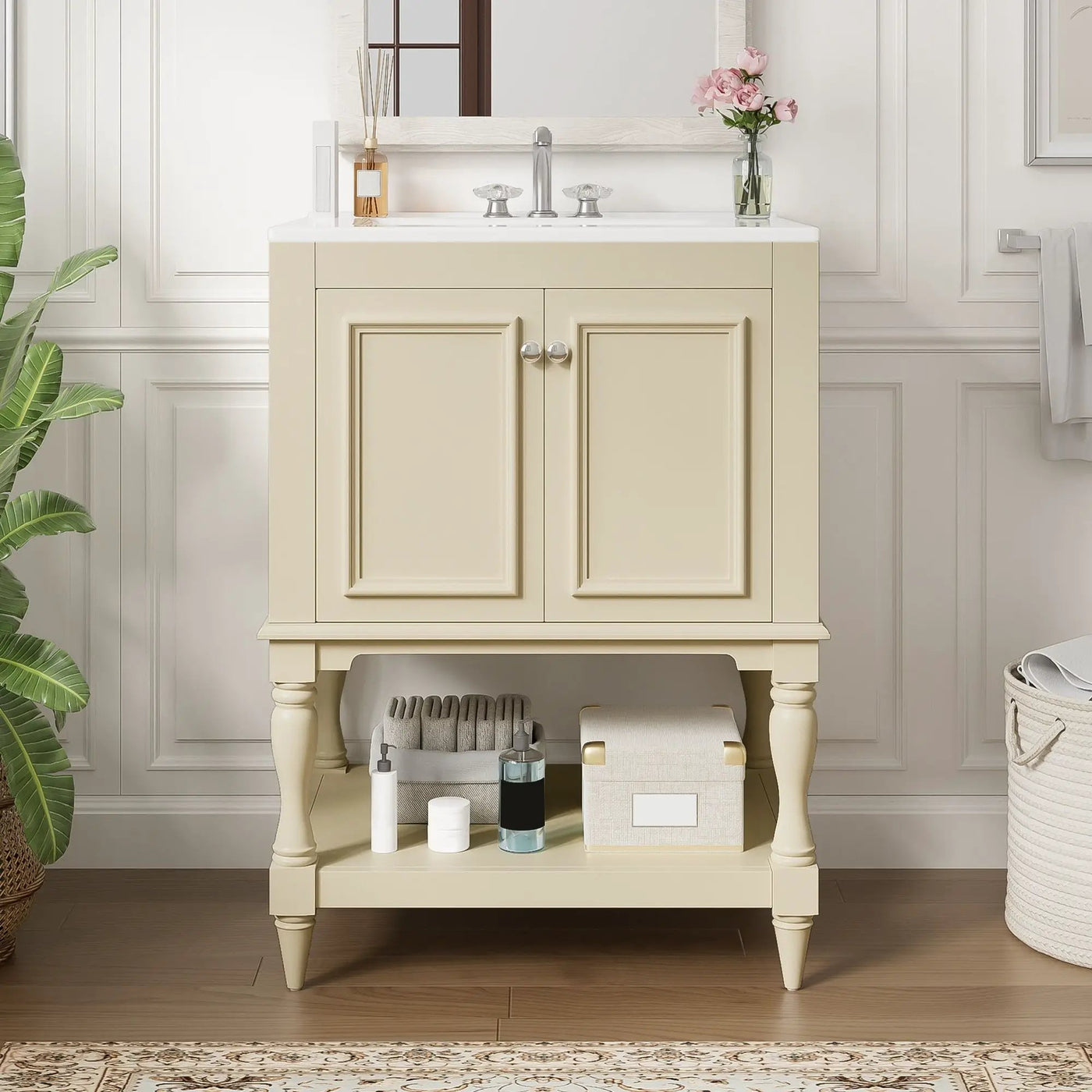 Modern Bathroom Vanity With Sink, Rectangular Cabinet With Open Shelf And Closed Storage by HouseOfZazla