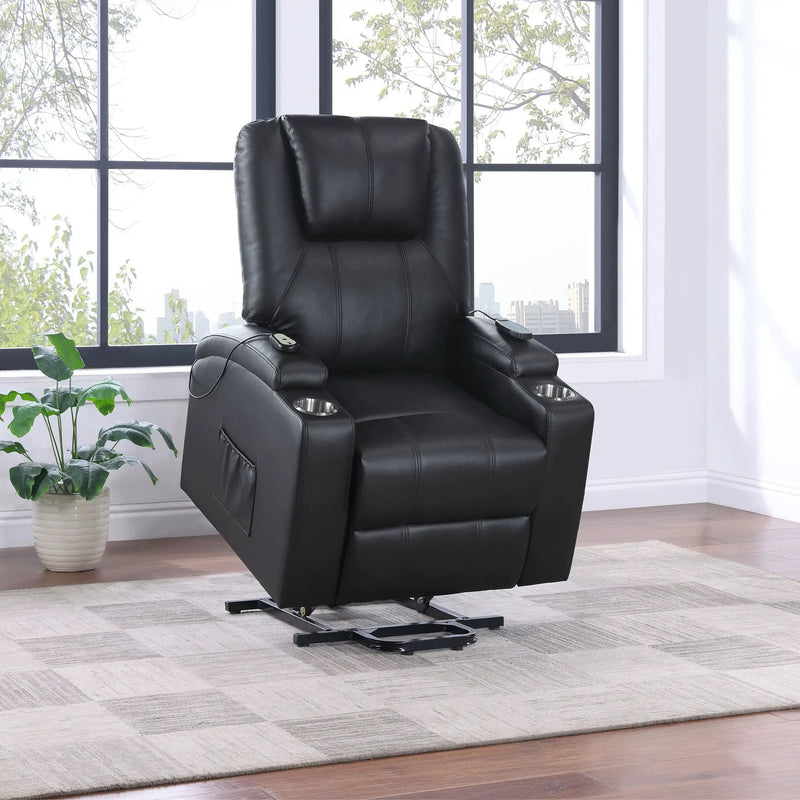 Armstrong Upholstered Power Lift Massage Recliner Black by Unique Piece Furniture