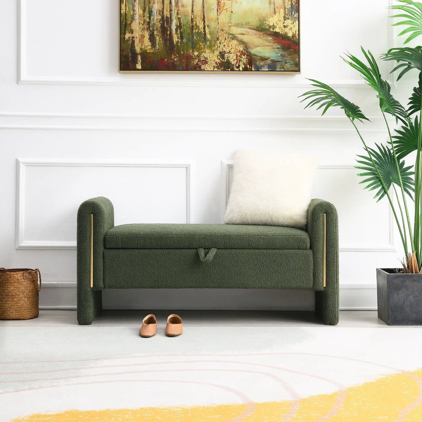 Modern Teddy Upholstered Large Bed End Bench With Arms And Storage by HouseOfZazla