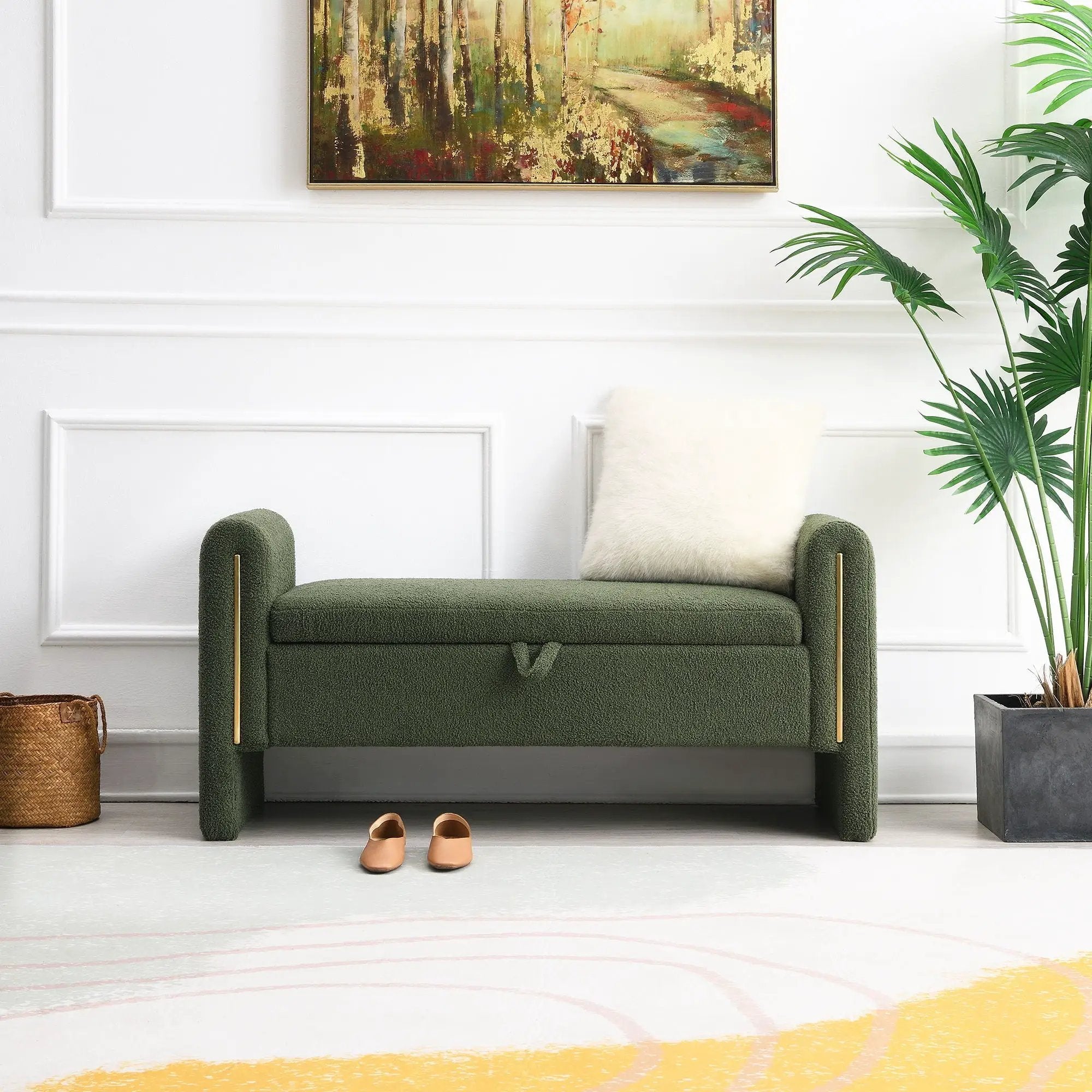 Modern Teddy Upholstered Large Bed End Bench With Arms And Storage by HouseOfZazla
