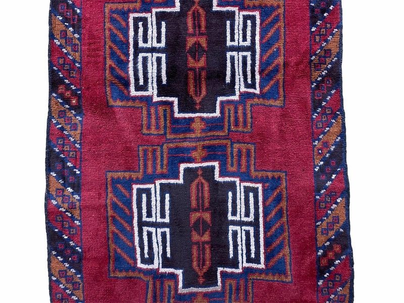 3 X 5 Vintage Handmade Tribal Wool Rug Balouchi Rug Afghan Rug Red Beige Nice by Jewel Rugs