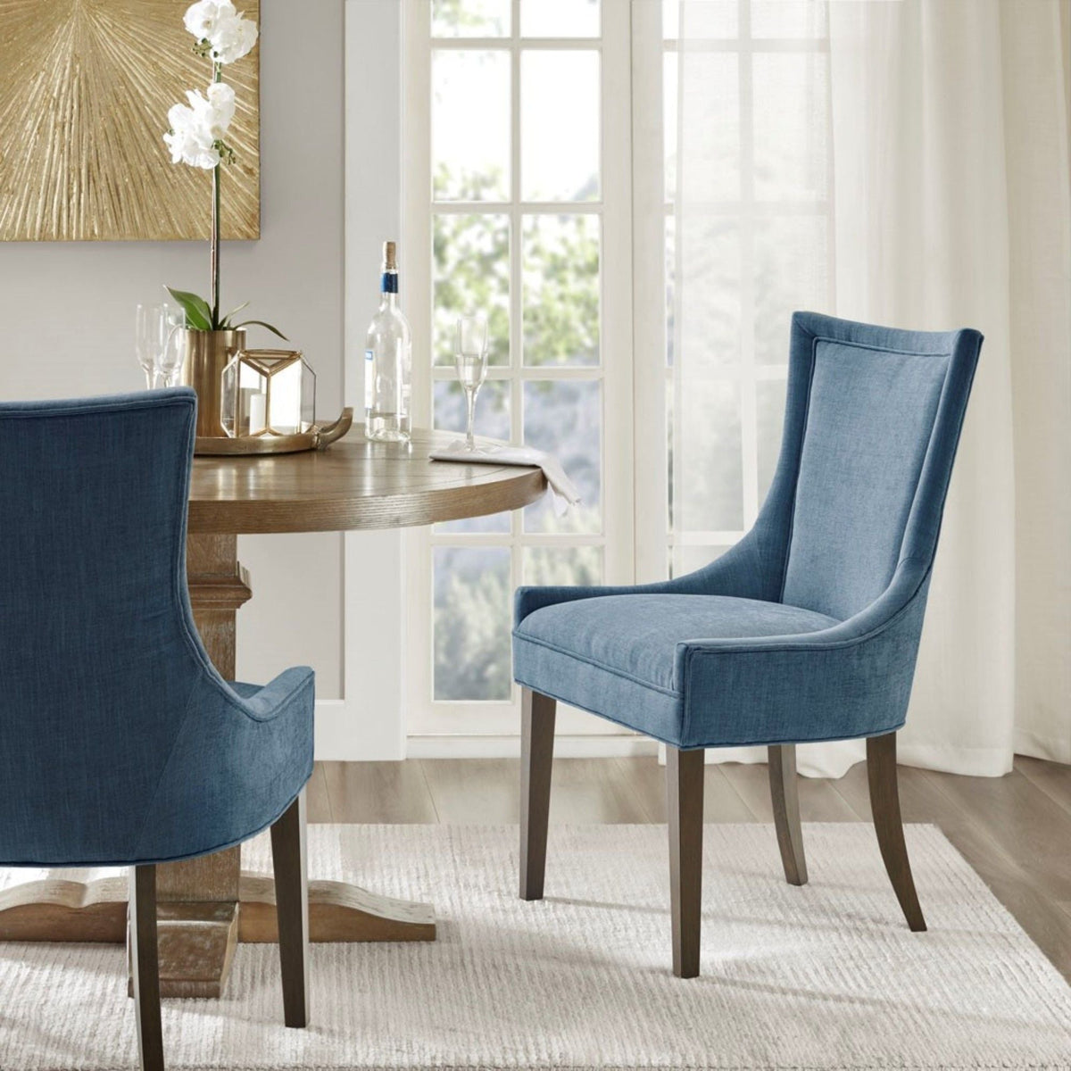 Elegant Dining Side Chair Set of 2 with Solid Wood Legs - Green or Blue, photo 4 of 20