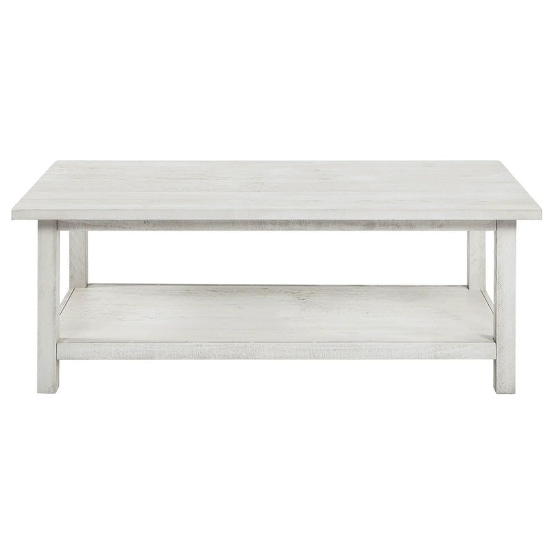 Payne Wood Coffee Table with Shelf Distressed White by Unique Piece Furniture