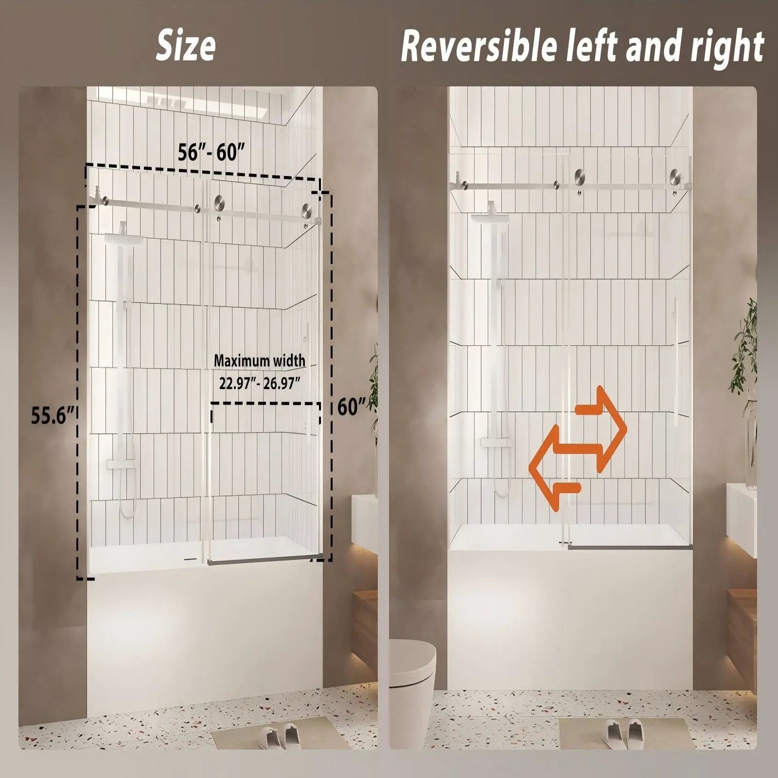 Frameless Shower Door, Smooth Sliding Tracks