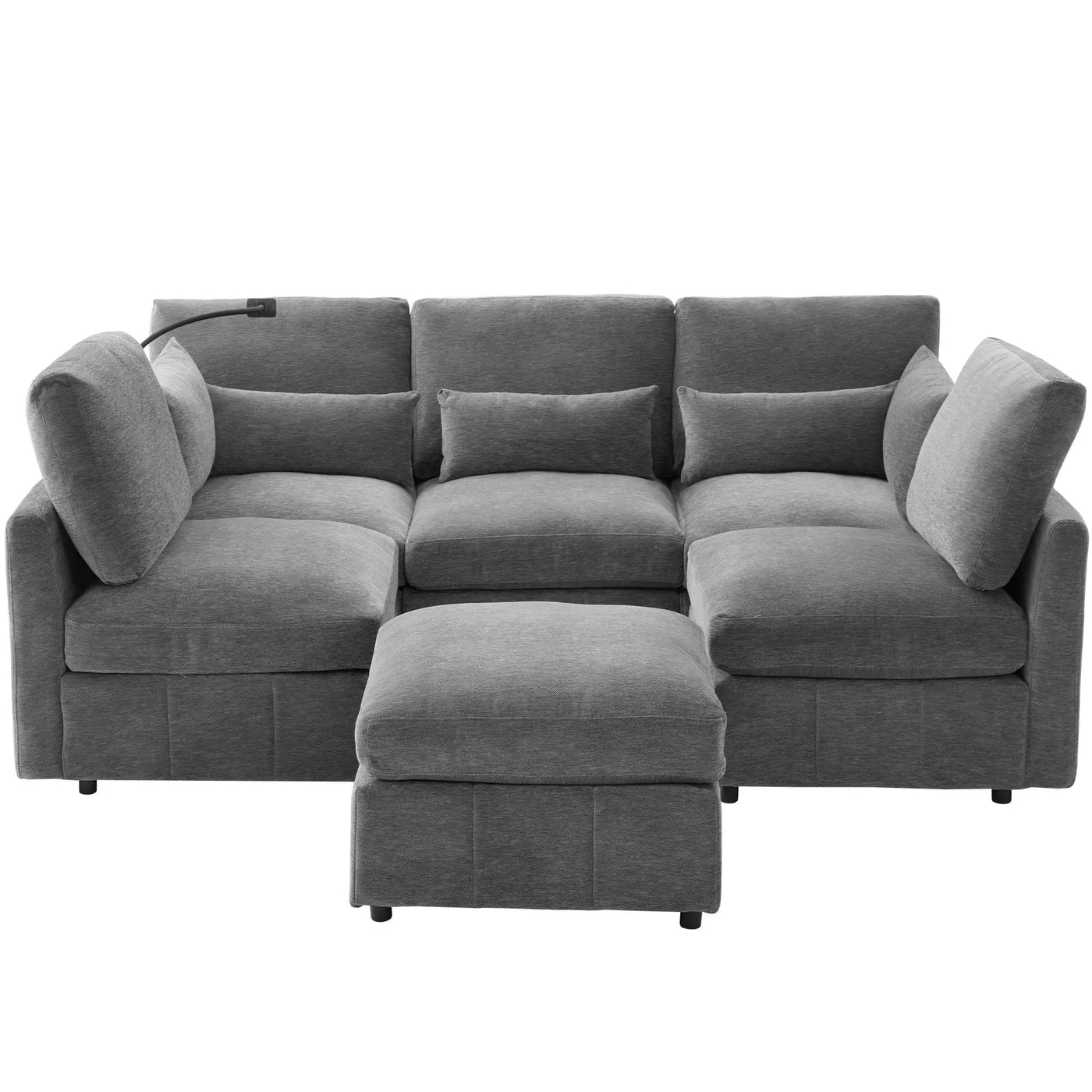 Modern Modular U-Shaped Sofa Bed With Movable Ottoman, USB Ports, Phone Holder by HouseOfZazla