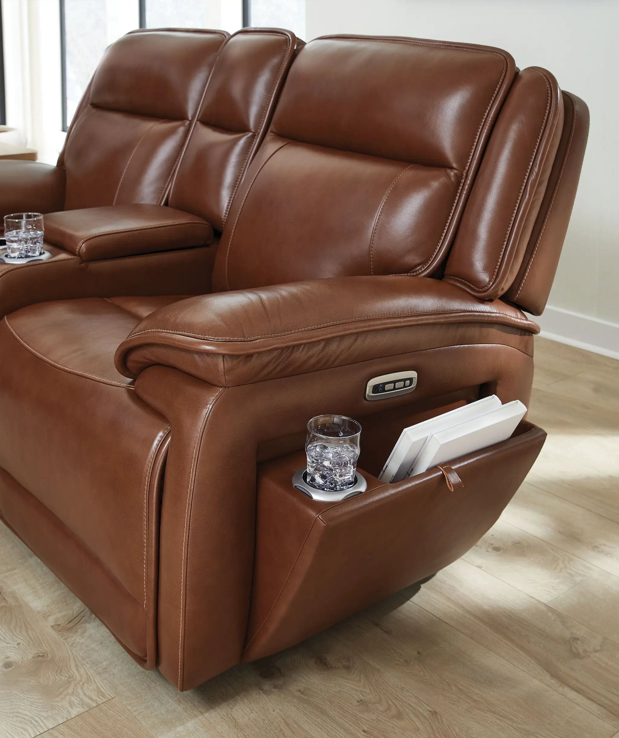 Healy Pier - Power Reclining Loveseat With Console / Adj Headrest - Chocolate by Unique Piece Furniture