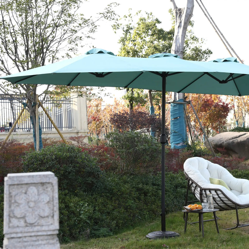 14.8 Ft Double Sided Outdoor Umbrella Rectangular Large with Crank (Light Green) (No Base) by HouseOfZazla