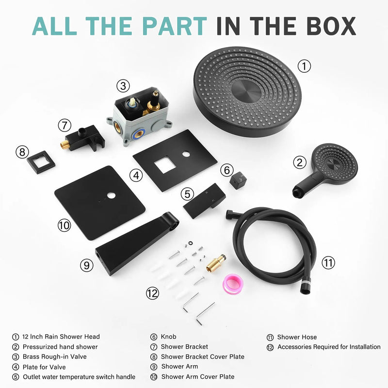 Concealed Shower System 2 Function Set With Control Valve - Matte Black by HouseOfZazla