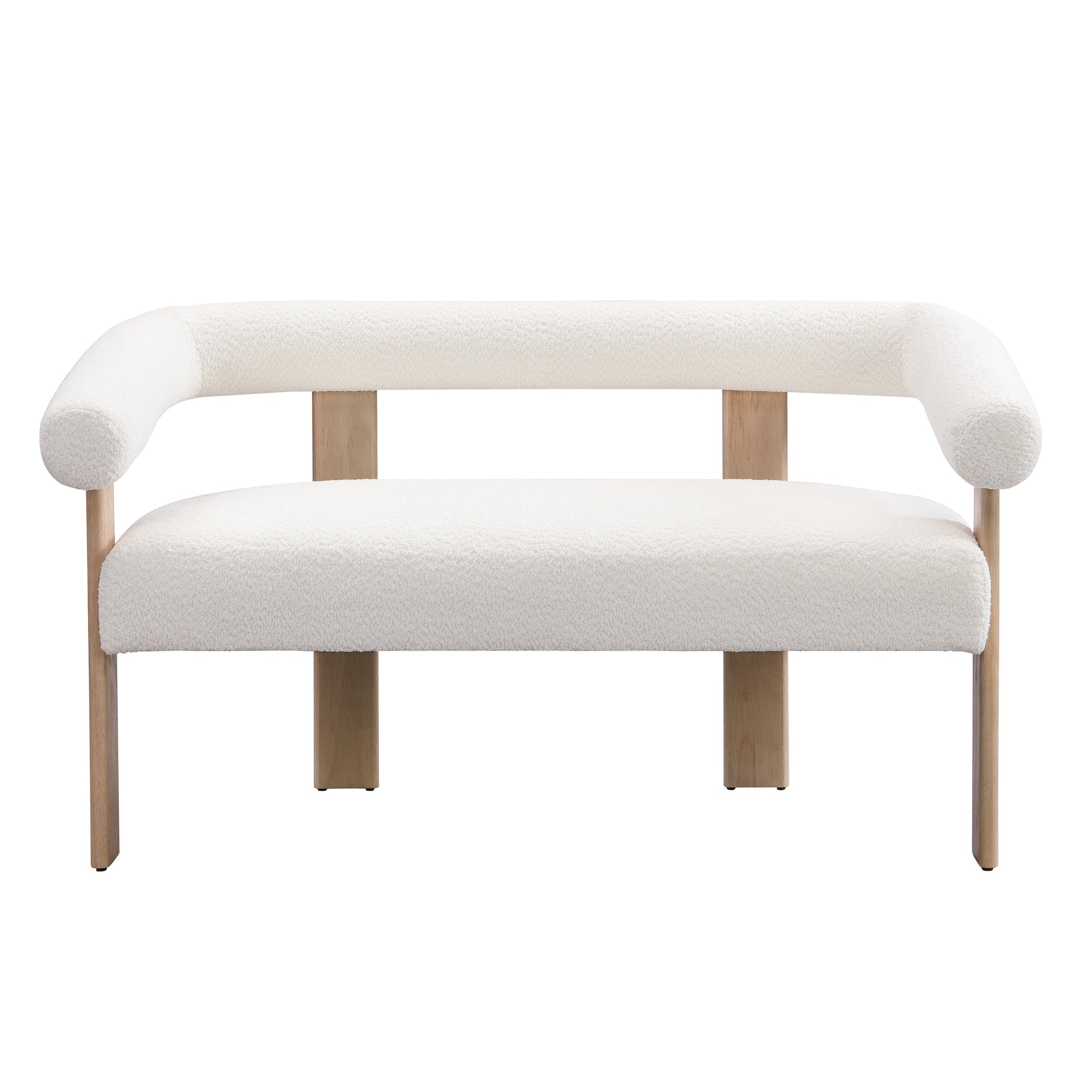 Round Armrest Loveseat (Beige + Natural) by HouseOfZazla