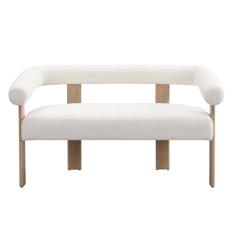 Round Armrest Loveseat (Beige + Natural) by HouseOfZazla