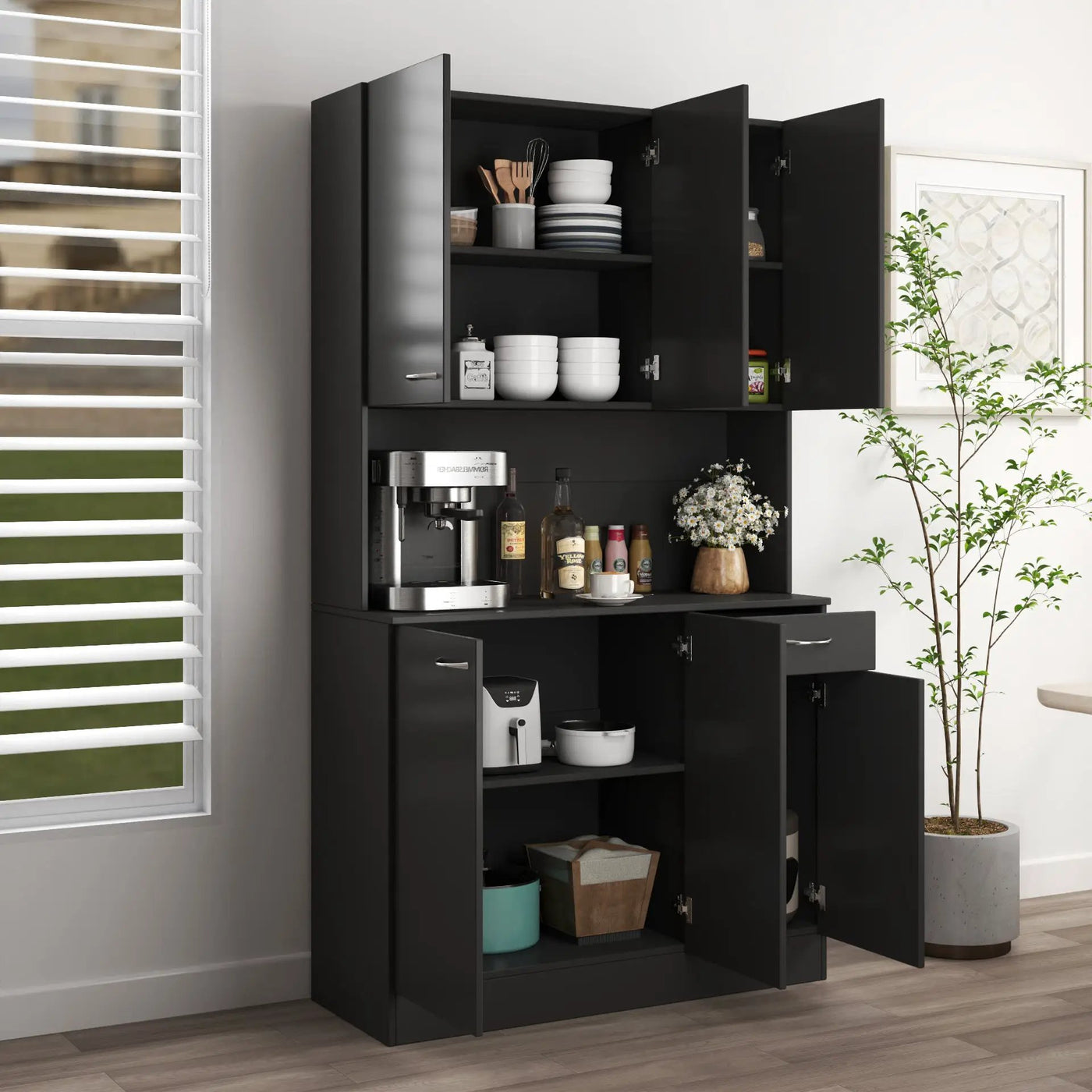 70.87" Tall Wardrobe & Kitchen Cabinet with 6 Doors, Drawer, and Open Shelf by HouseOfZazla