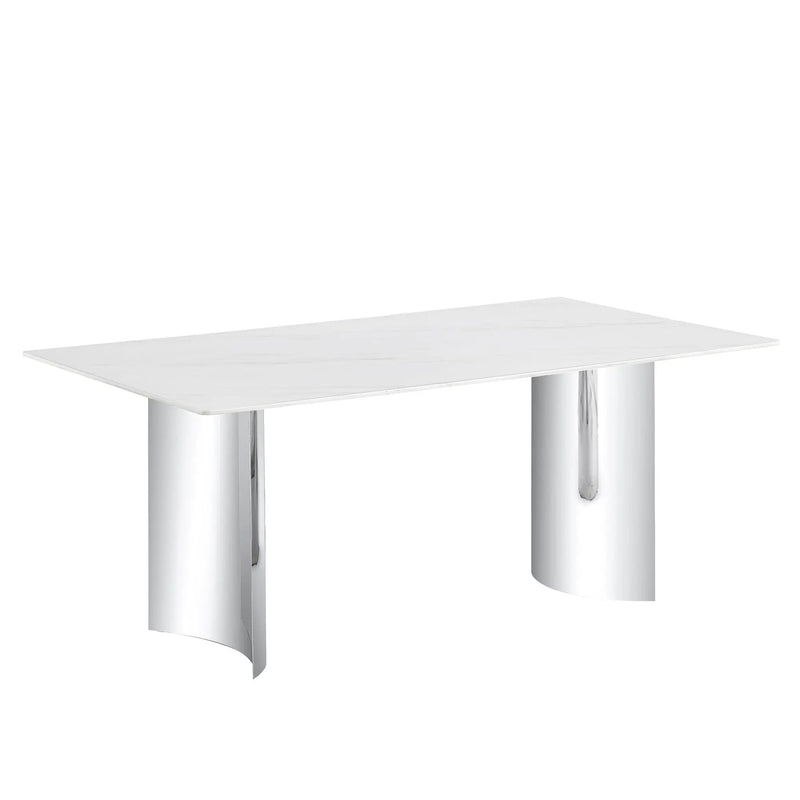 Modern Minimalist Dining Table with Imitation Marble Glass Top and Metal Legs by HouseOfZazla
