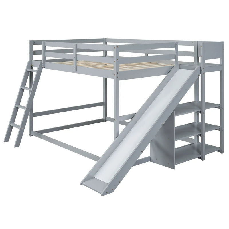 Bunk Bed With Ladder, Slide, And Shelves Pine Wood by Unique Piece Furniture