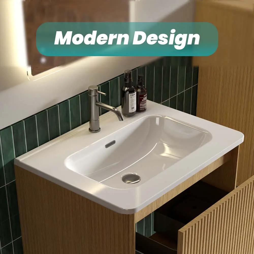 Glossy White Ceramic Integrated Sink by HouseOfZazla