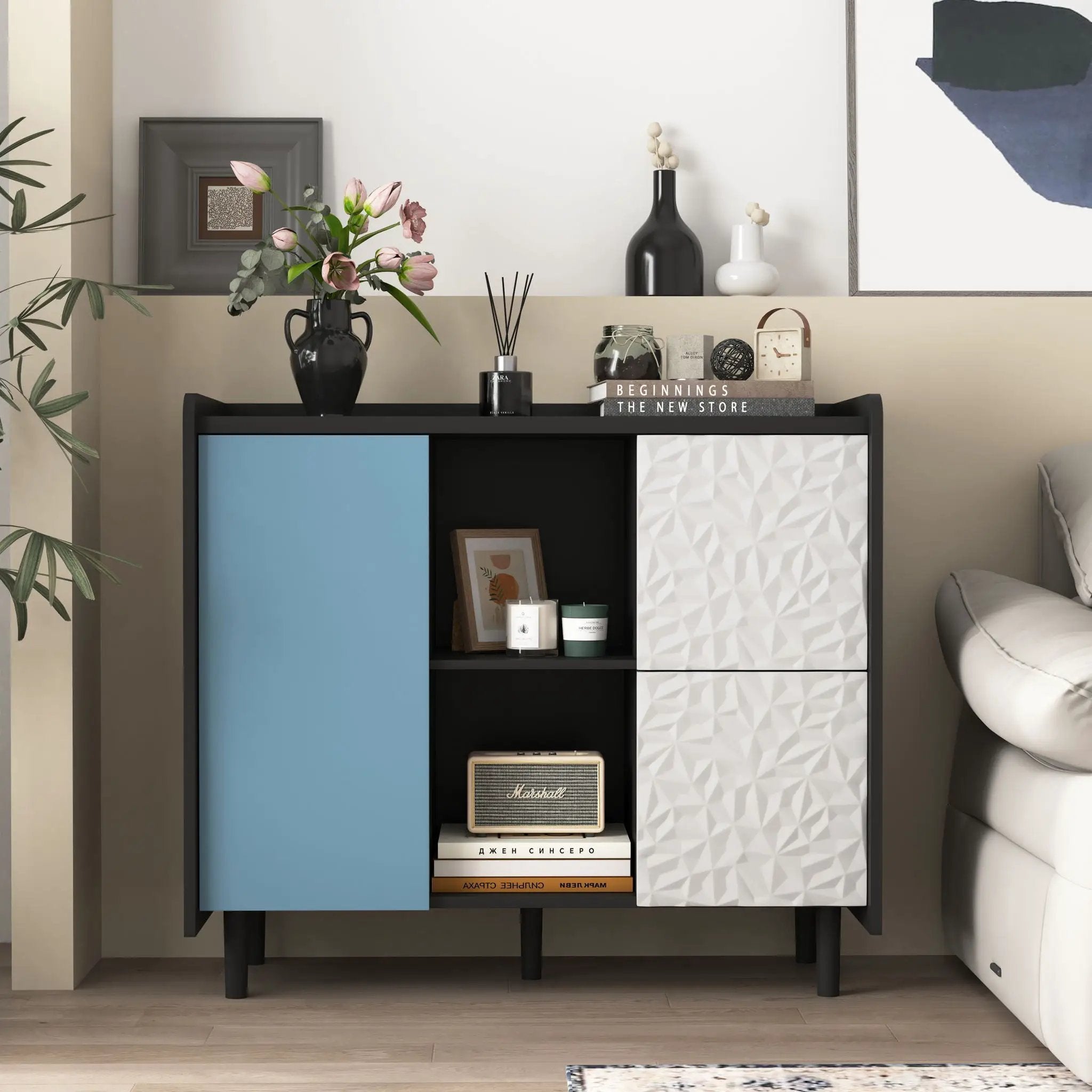 Modern Sideboard Buffet Cabinet With Doors And Unique Panel Styling by HouseOfZazla