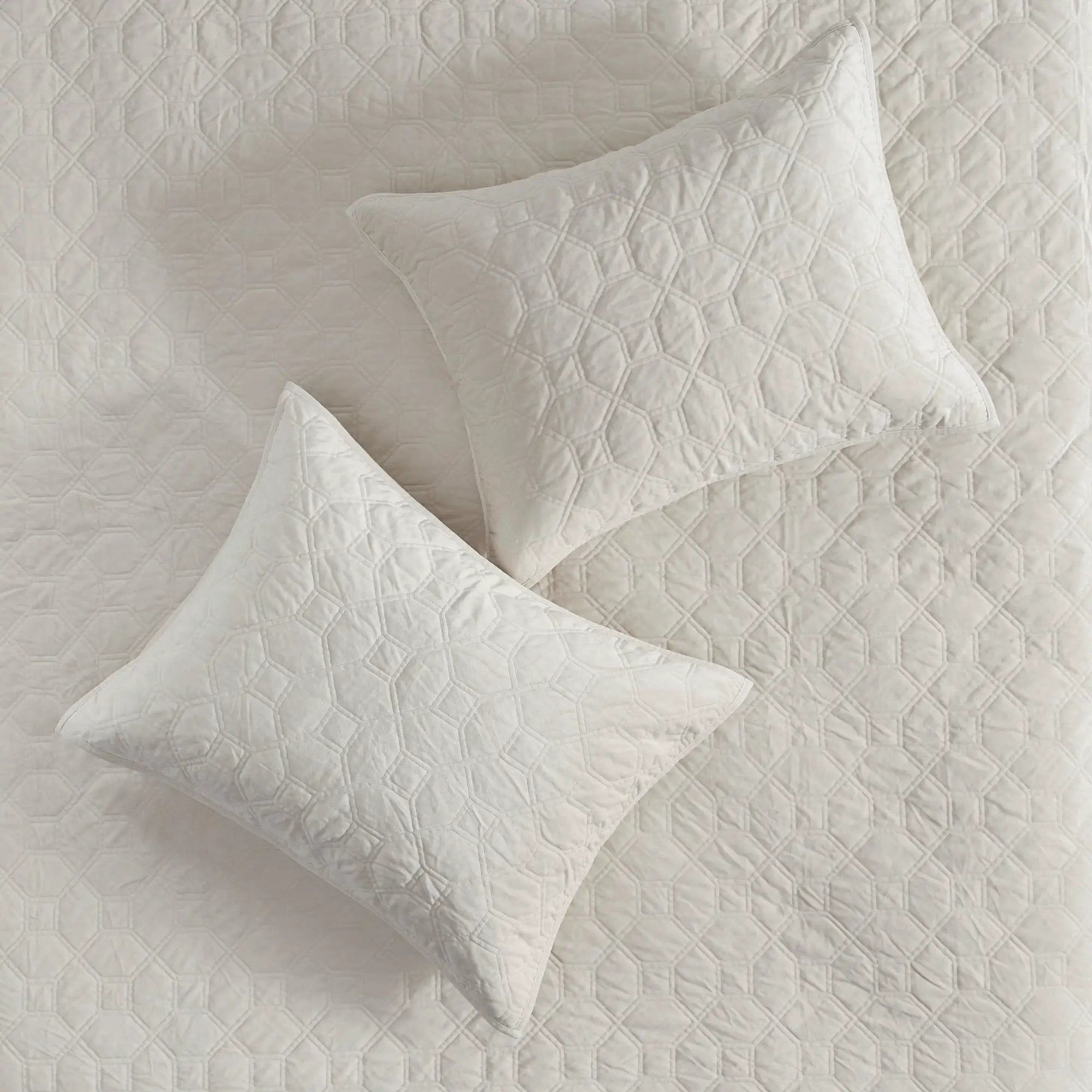 3 Piece Velvet Quilt Set Ivory Full/Queen by HouseOfZazla