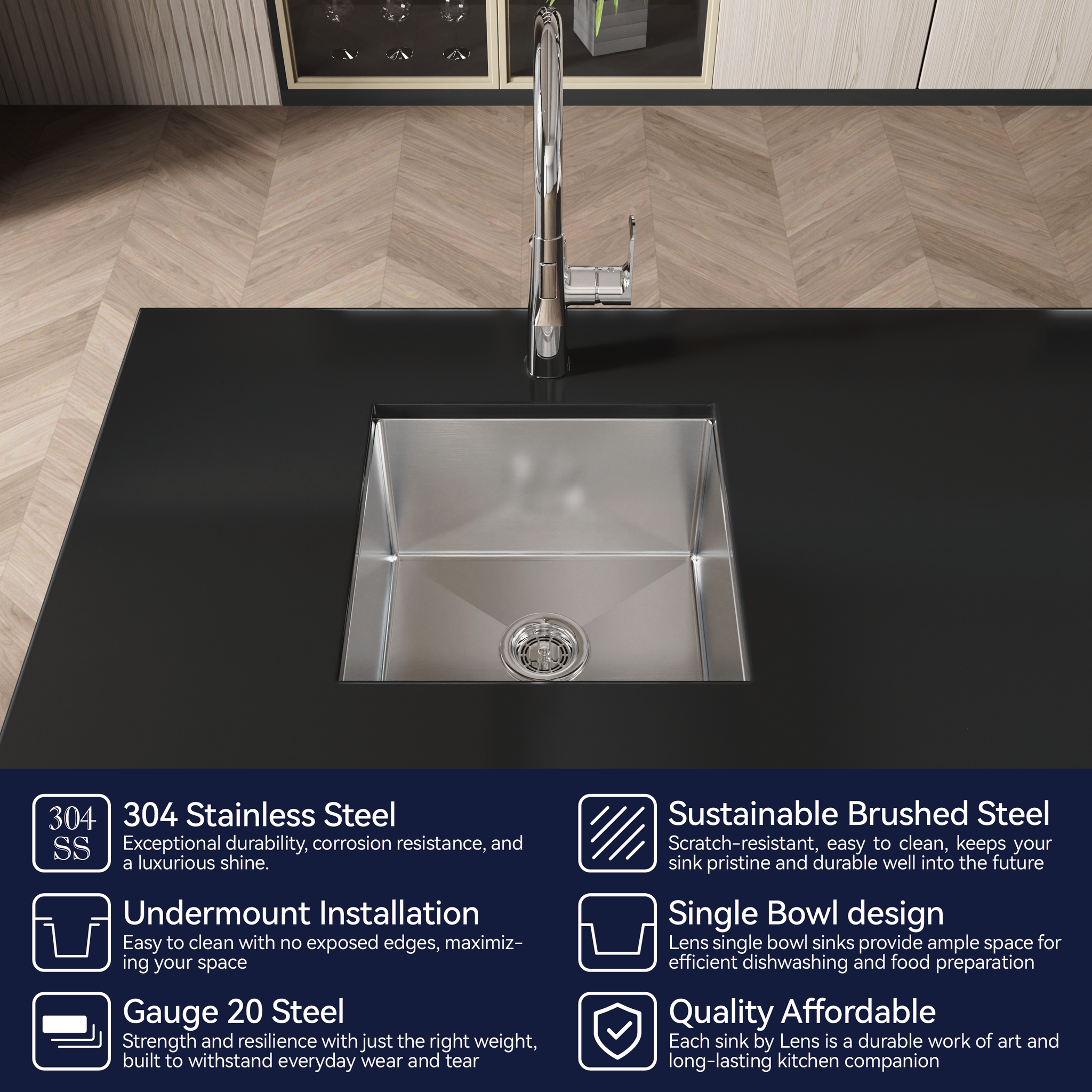 Stainless Steel Kitchen Sink, 18"x18" Single Bowl Undermount by HouseOfZazla
