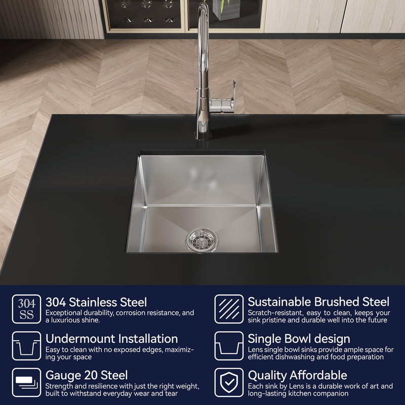 Stainless Steel Kitchen Sink, 18"x18" Single Bowl Undermount by HouseOfZazla