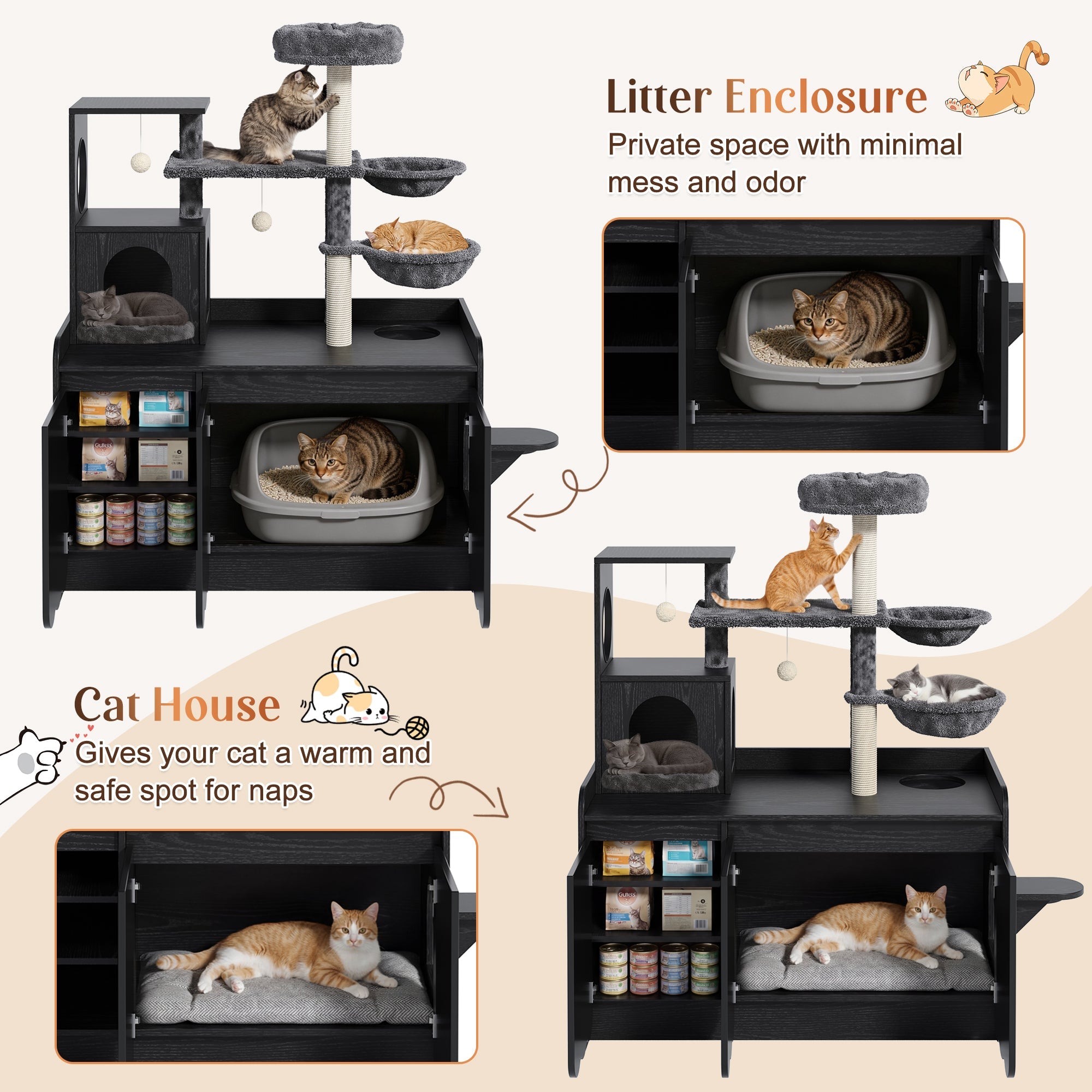 50.6" Cat Tree with Litter Box Enclosure and Sisal Scratching Post by HouseOfZazla