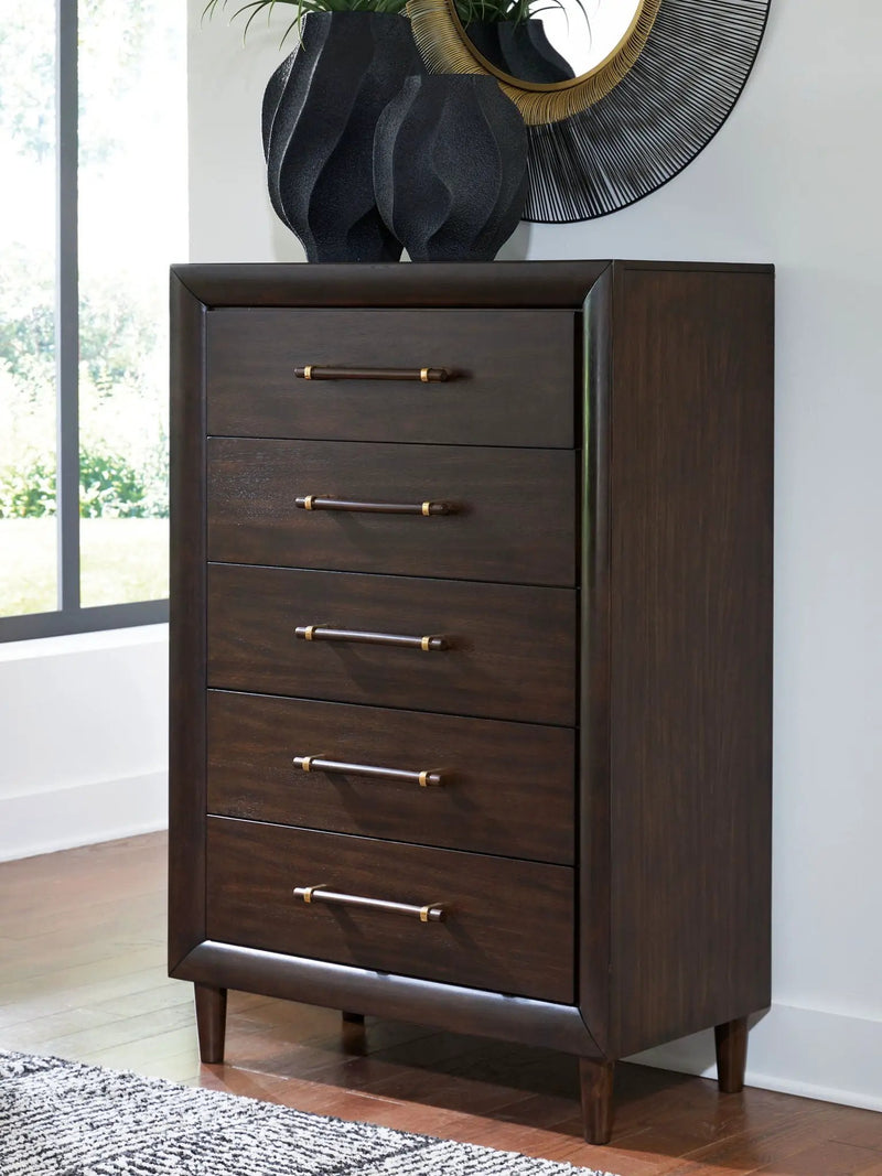 Dantenton - Five Drawer Chest - Merlot by Unique Piece Furniture