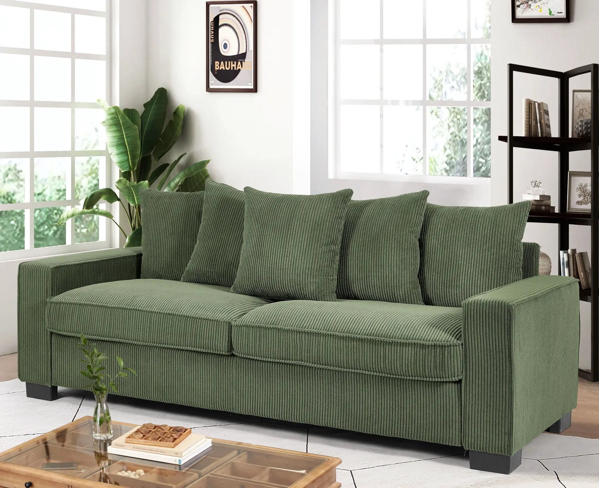 Luxe Sofa With 5 Matching Toss Pillows, Sleek Design, Spacious And Comfortable 3 Seater Couch by HouseOfZazla