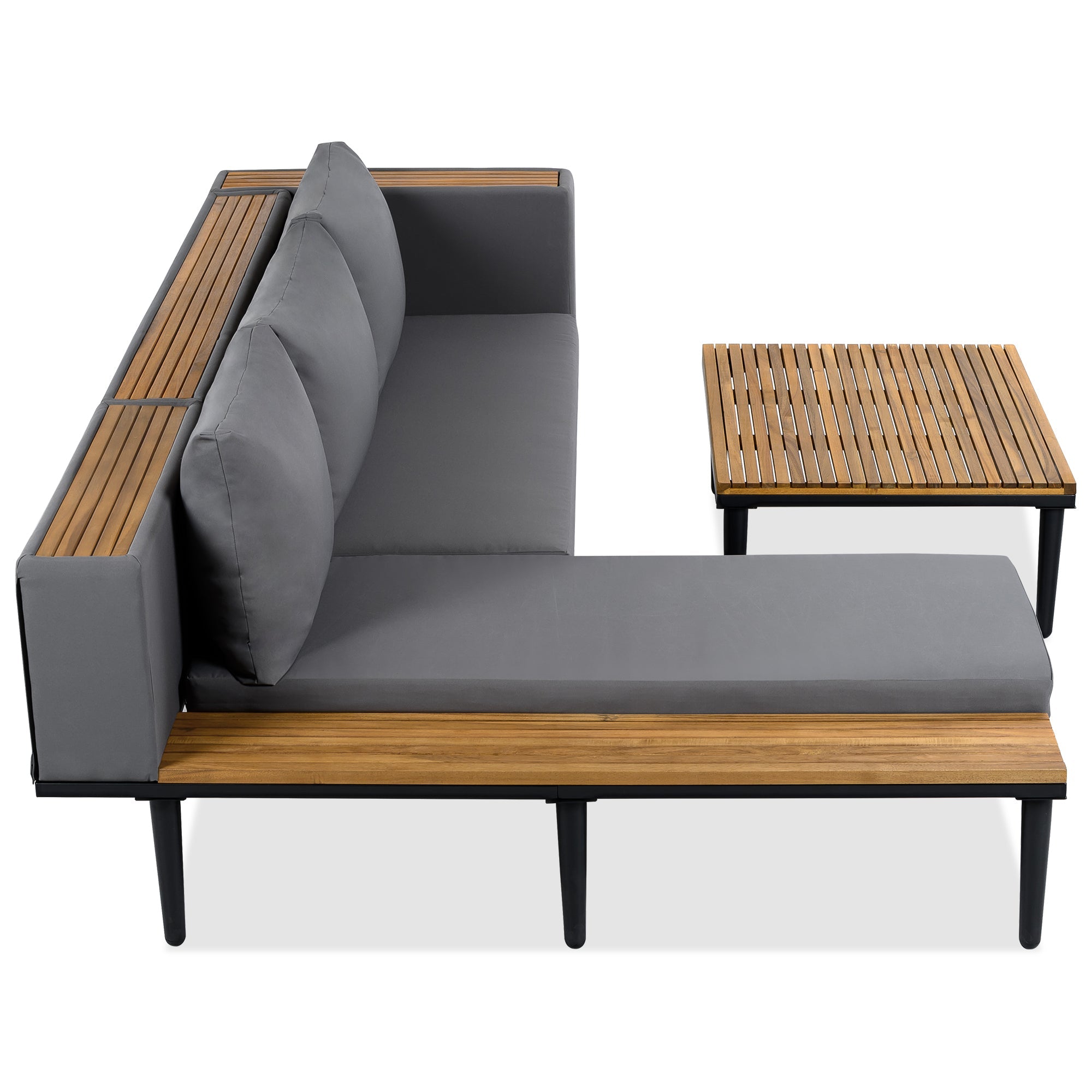 Luxury L-Shaped Acacia Wood Outdoor Sectional Sofa Set by HouseOfZazla