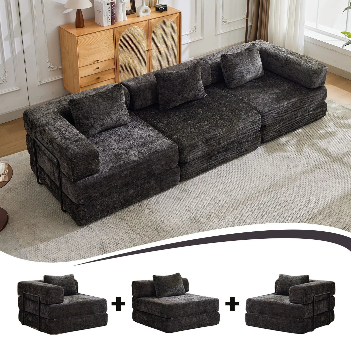 Convertible Floor Sofa Bed, Boneless Modular Sectional Sofa For Living Room by HouseOfZazla