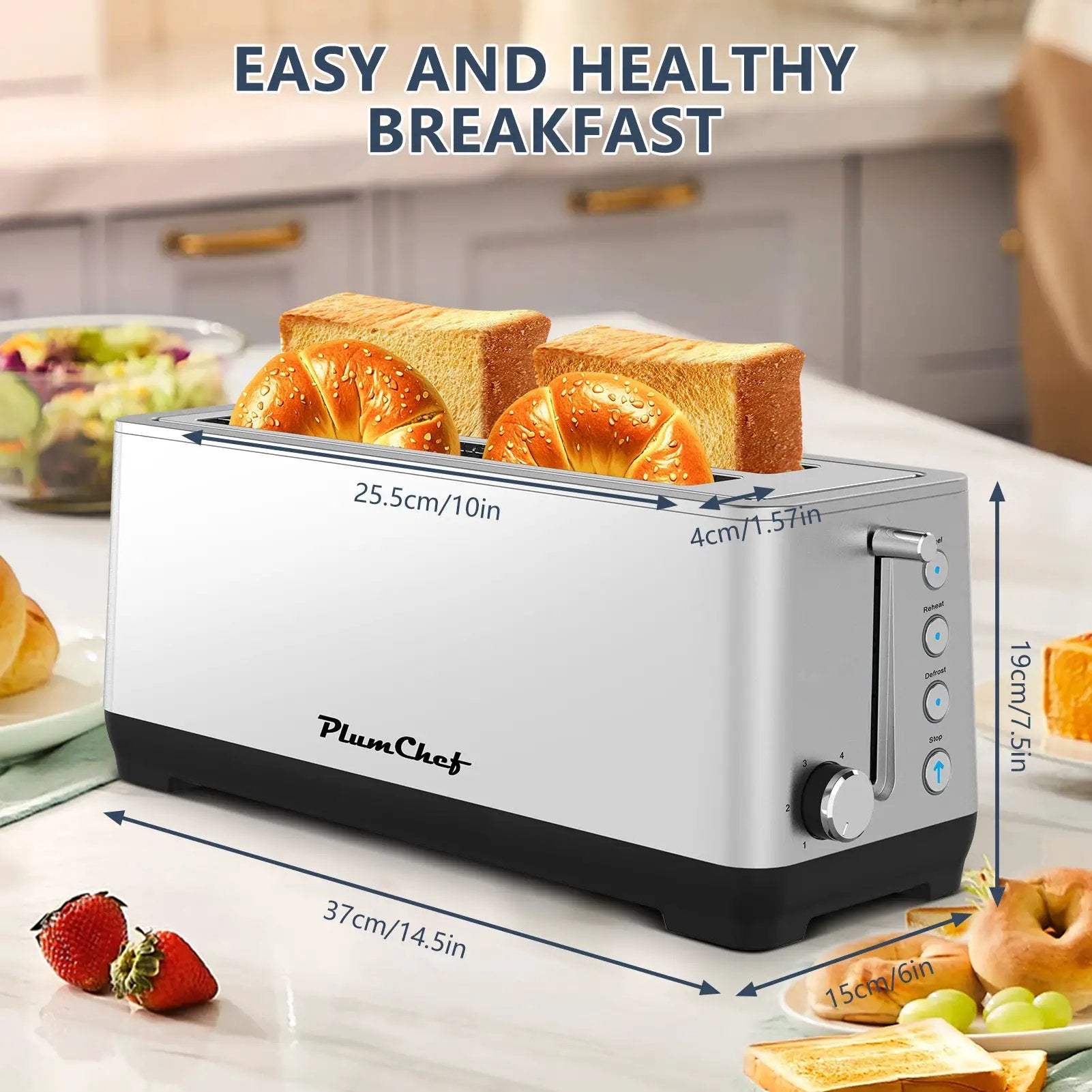 4-Slice Extra Wide Long Slot Toaster (Silver, 1500W) by HouseOfZazla
