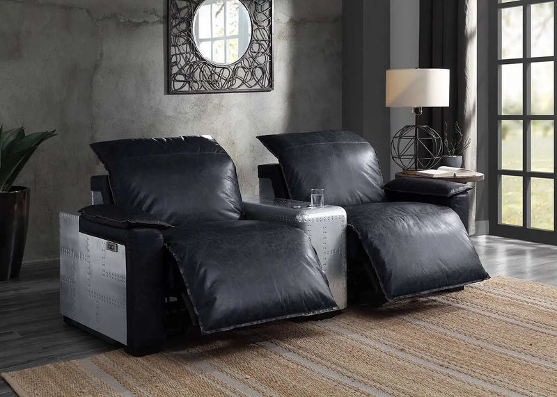 Misezon - Power Motion Recliner - Black Top Grain Leather & Aluminum by Unique Piece Furniture