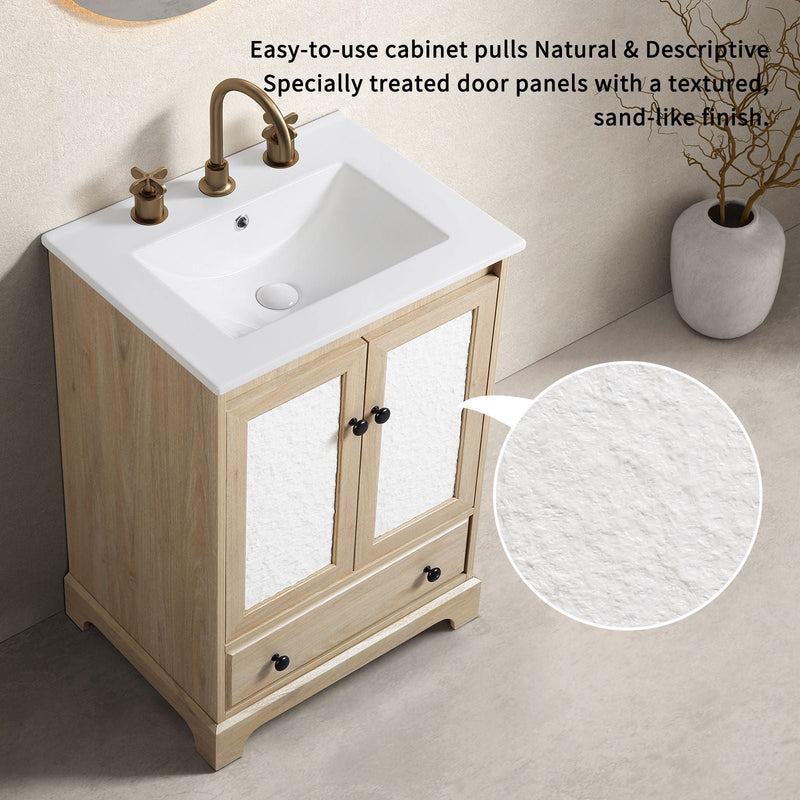 Bathroom Vanity With Basin, 1 Drawer Free Standing Storage - Brown by HouseOfZazla
