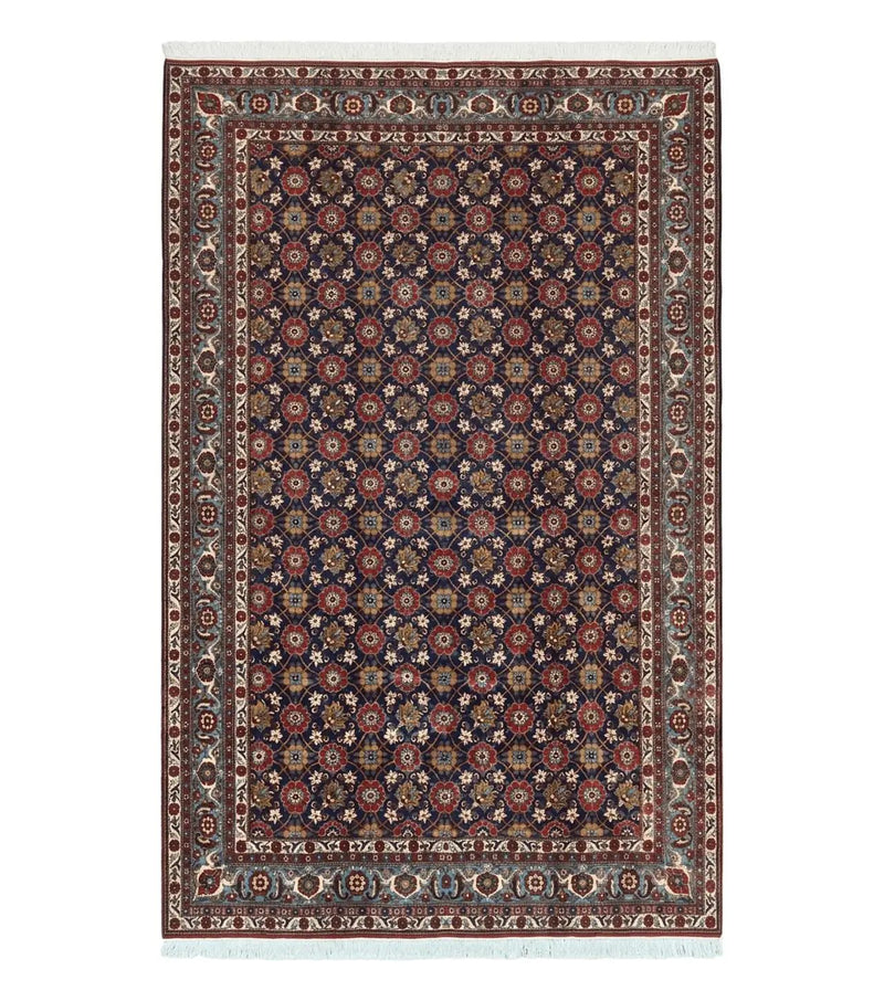 Persian Veramin Rug 7x11, Repeated Allover Pattern, Handmade Vintage Carpet, Navy Blue by Jewel Rugs