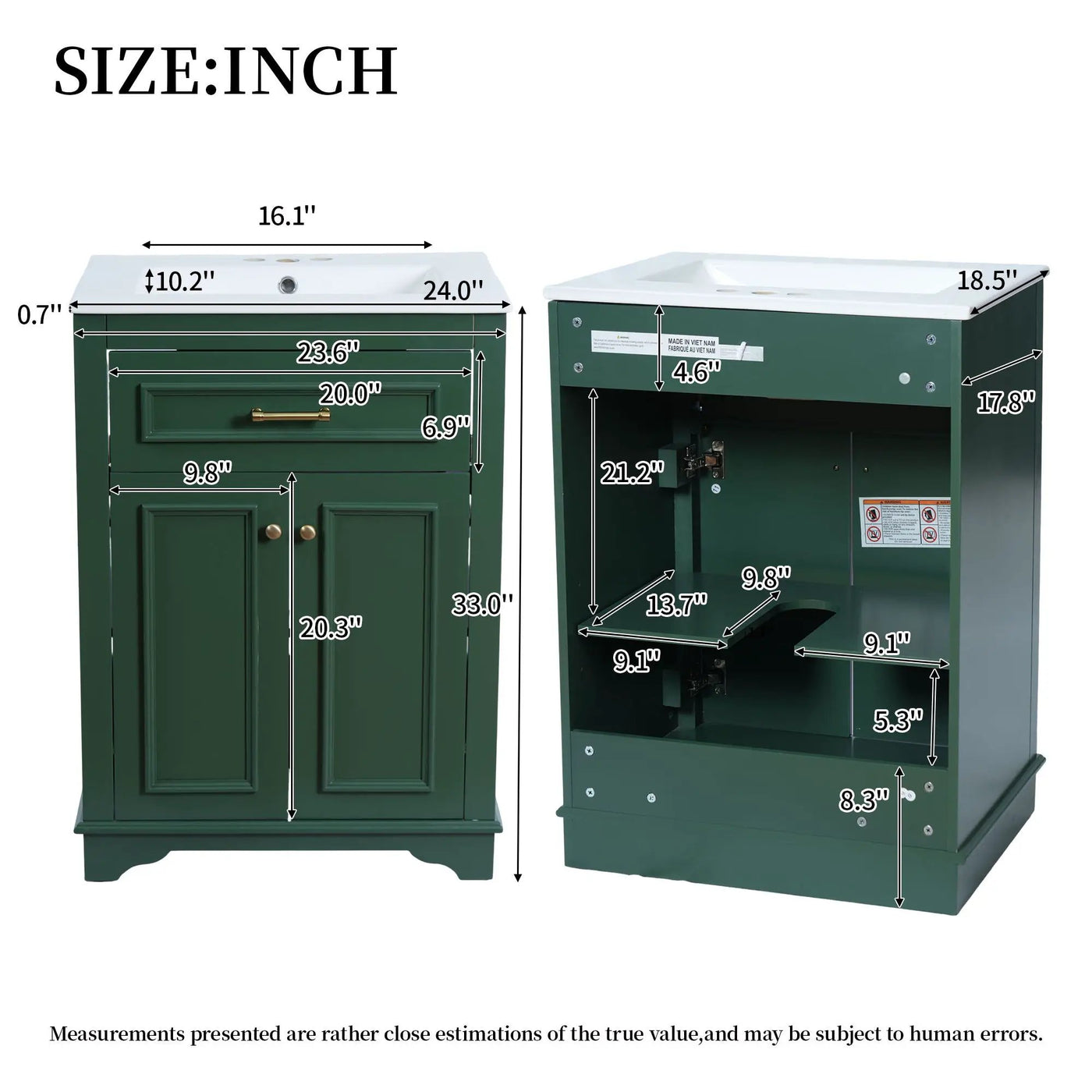 Bathroom Vanity With Integrated Sink, 2 Door Cabinet With Tip Out Drawer by HouseOfZazla