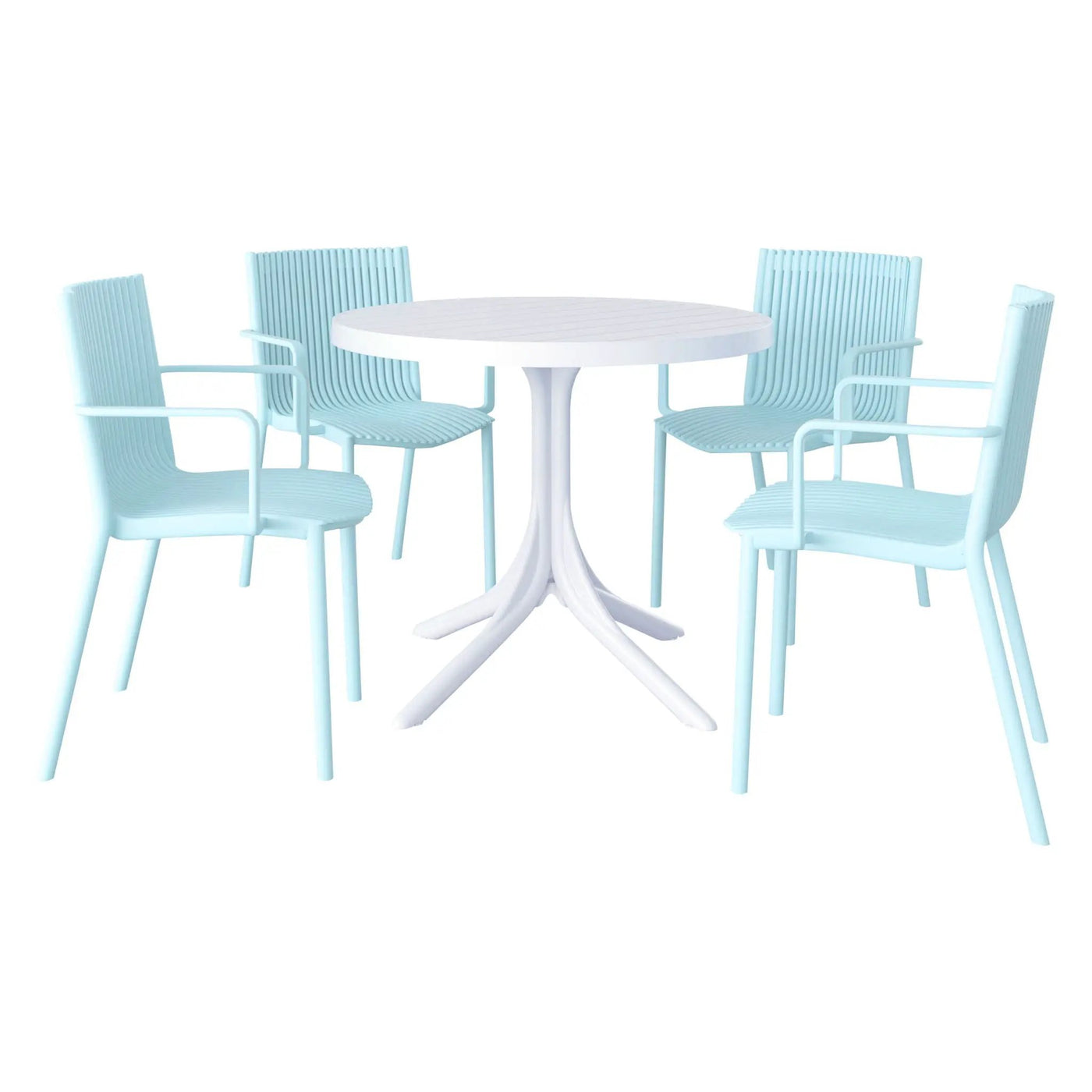 4 Modern Stackable Plastic Armchair Matched With Round Table by HouseOfZazla