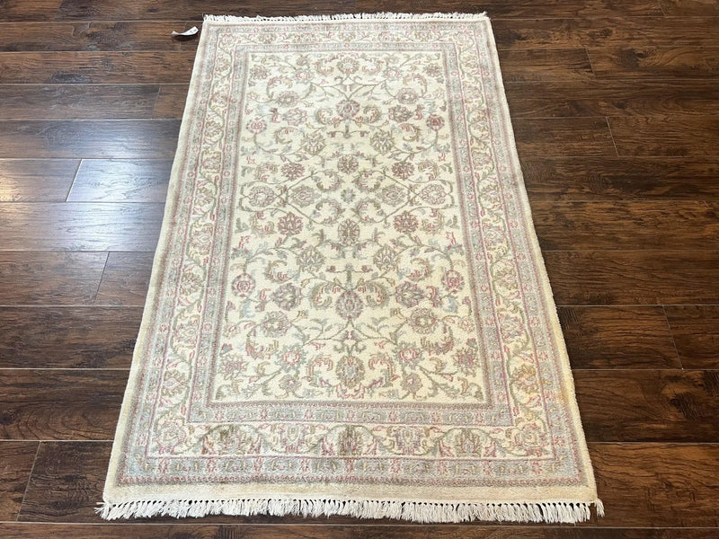 Indo Persian Rug 4x6, Vintage Handmade Wool Carpet, Floral Allover Pattern, Beige, Pair B by Jewel Rugs